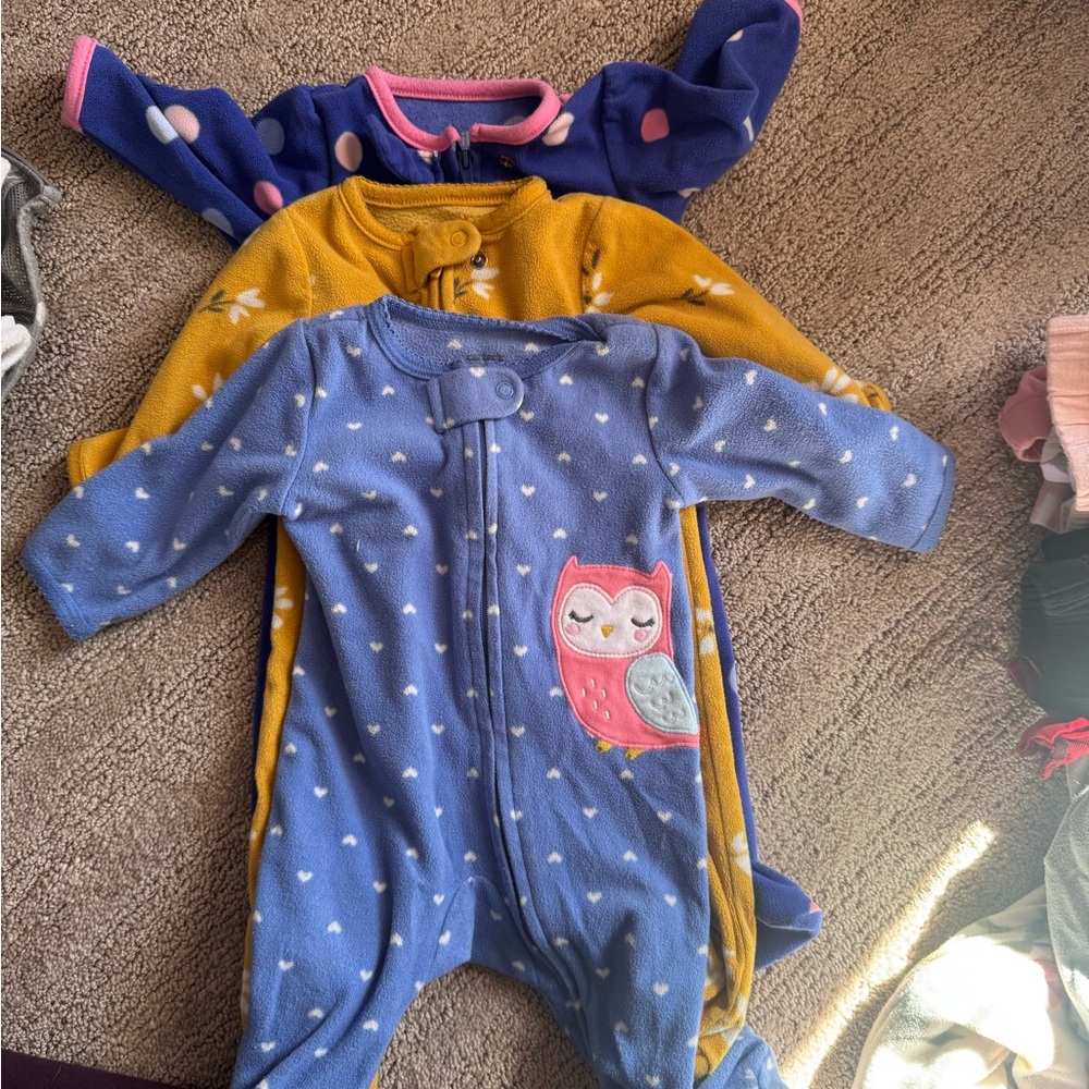 Carter's Blue and Yellow Owl Print Footie 3 pack
